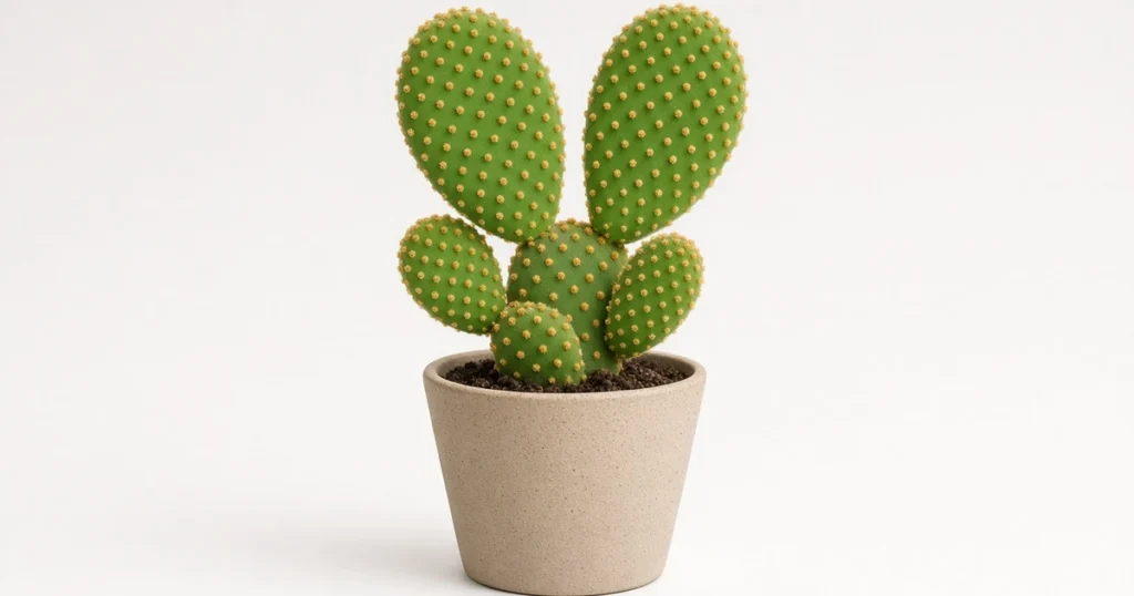 Bunny ear cactus with round pads and golden dots