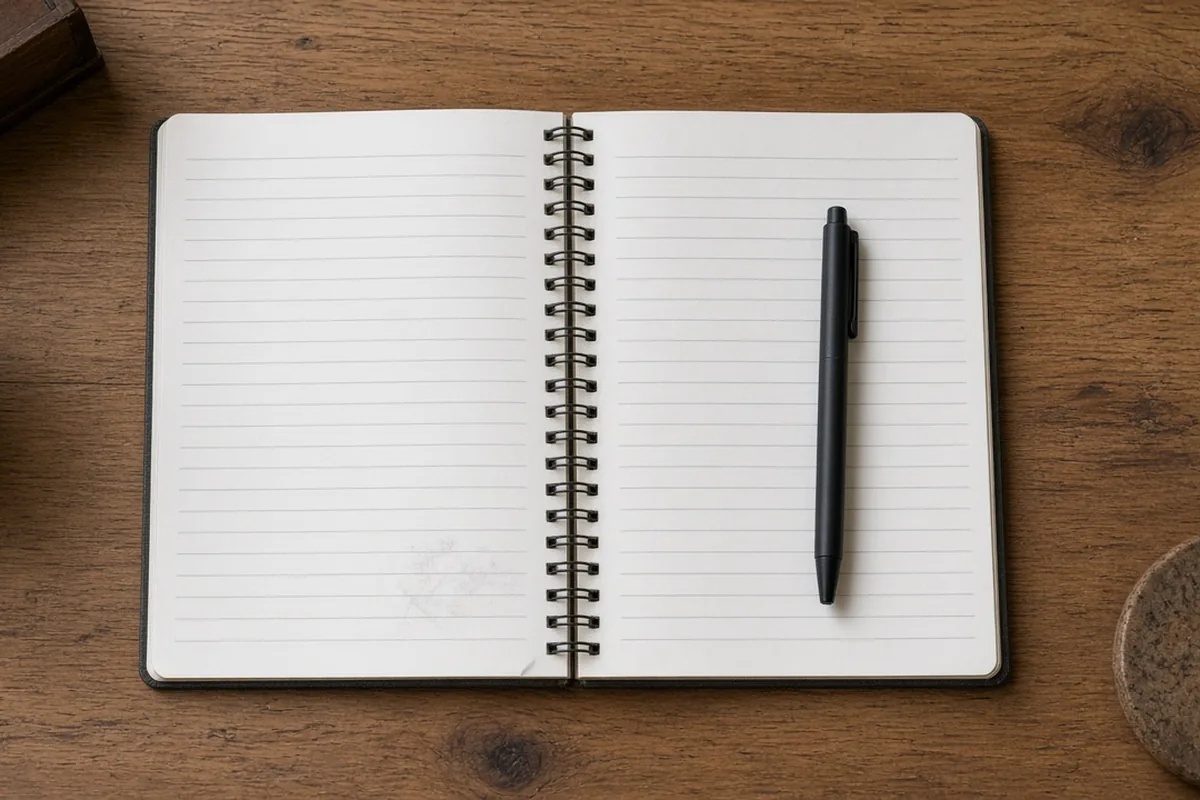 Notebook and pen on a desk