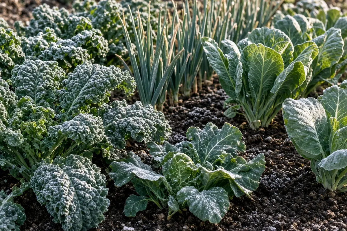 Hardy greens in a winter bed
