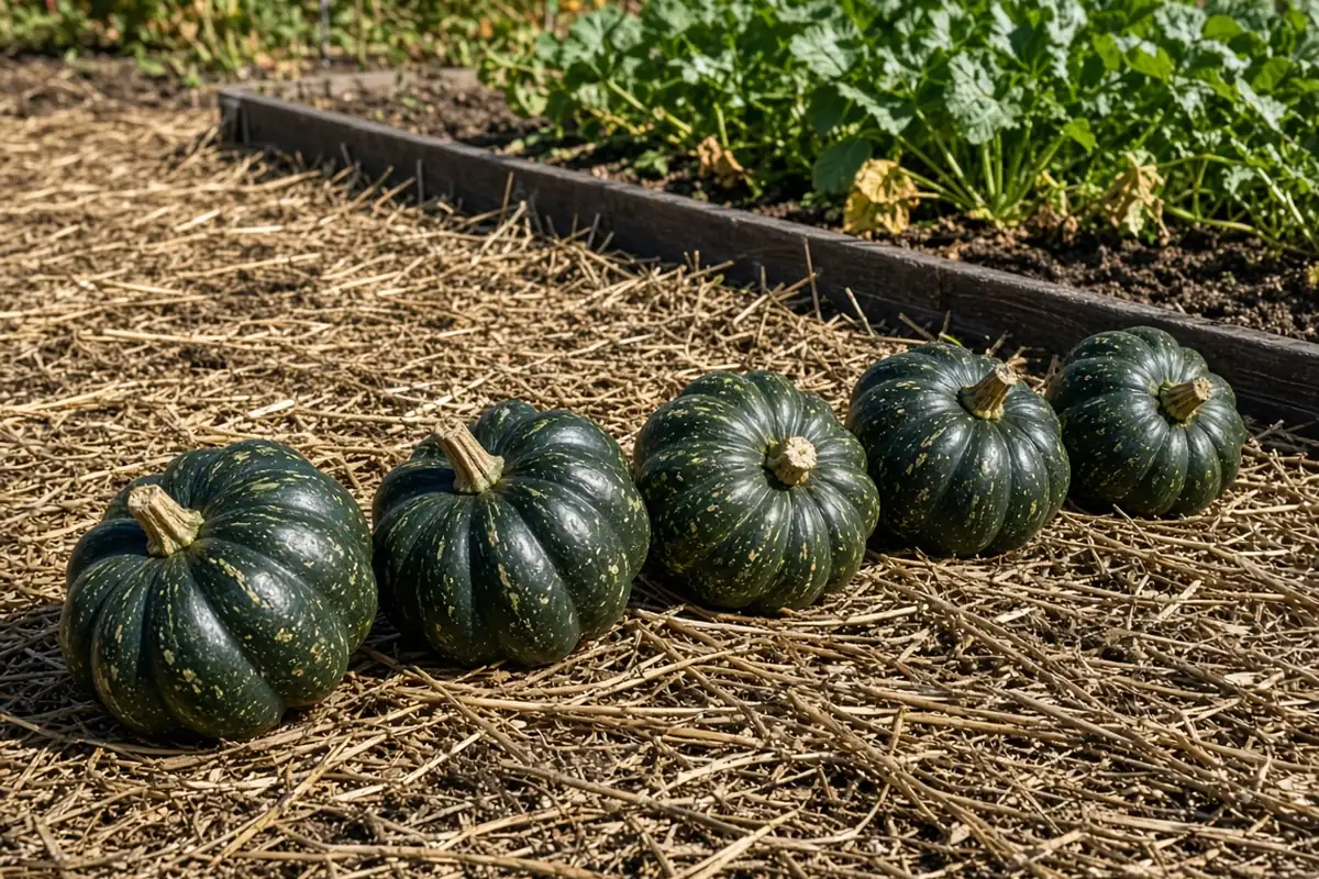 Harvested acorn squash with short stems