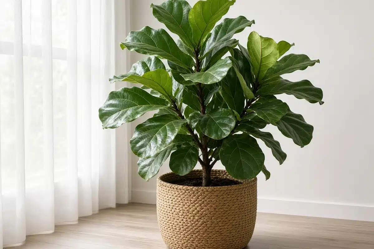 Lush fiddle leaf fig in bright indirect light