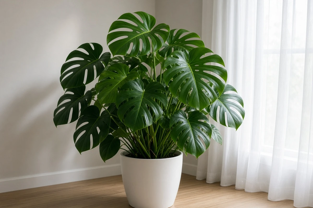 Healthy monstera in bright indirect light