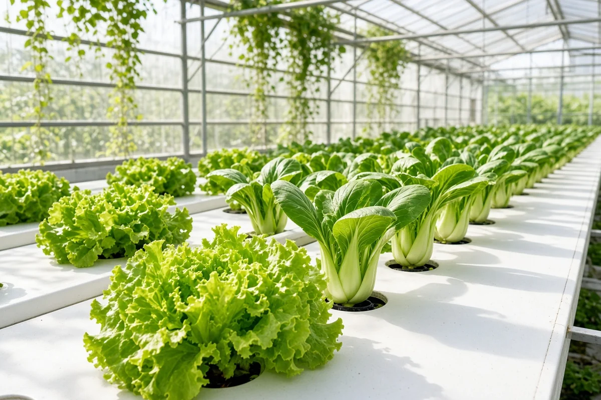 Healthy upright plants in a deep water culture system