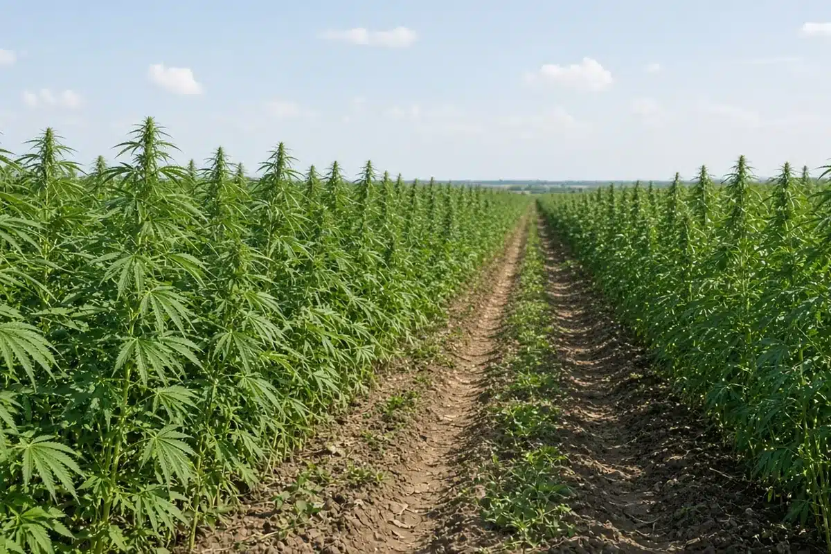Hemp plants growing in a field