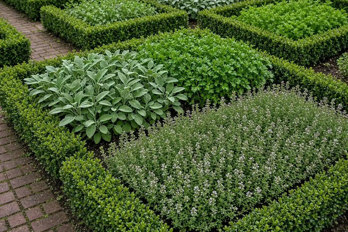 Herb garden with neat low hedges