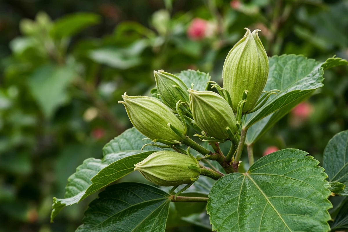 Hibiscus buds on a branch