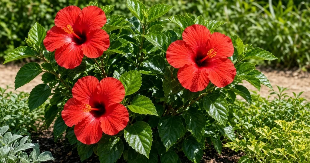 Hibiscus shrub in full sun