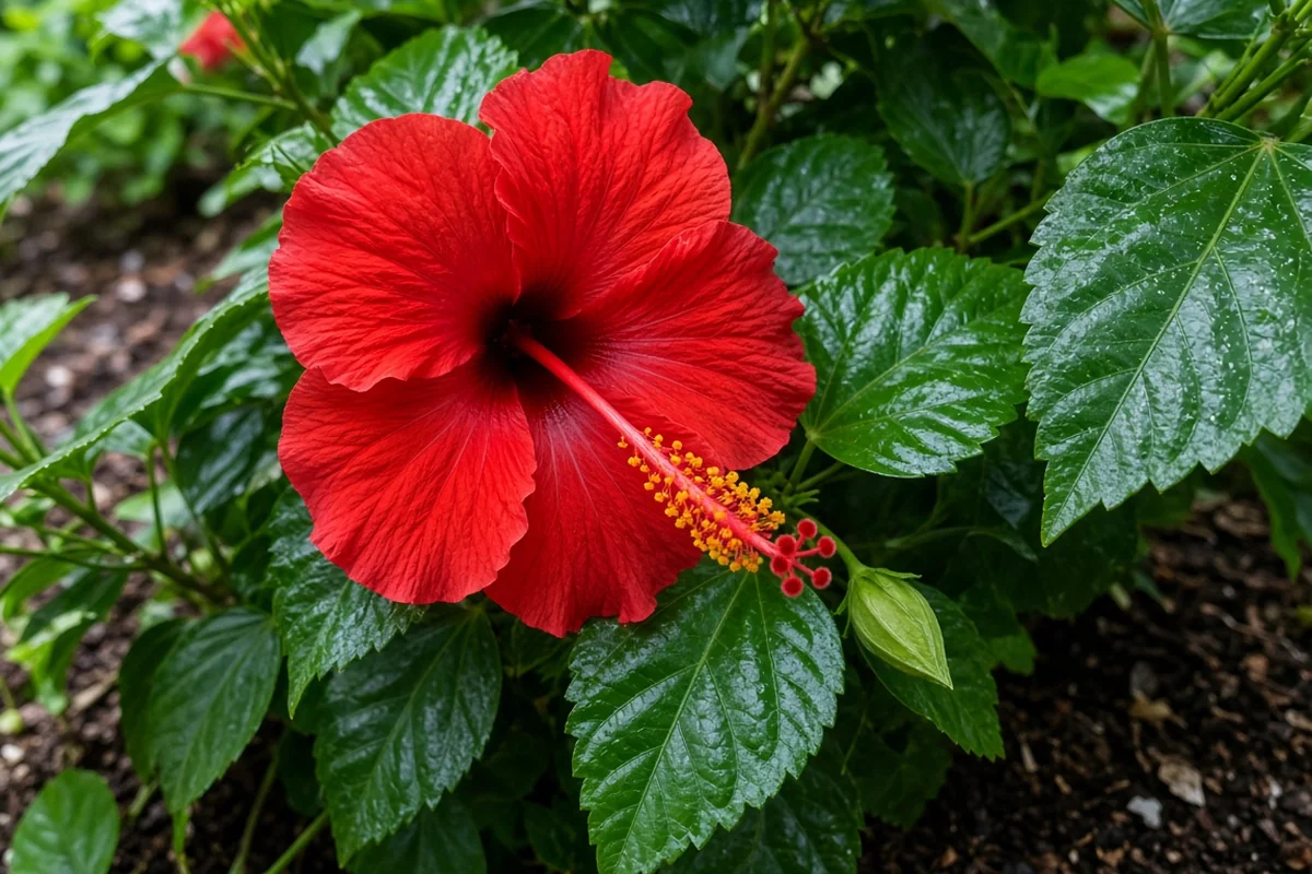 Hibiscus with a large red flower