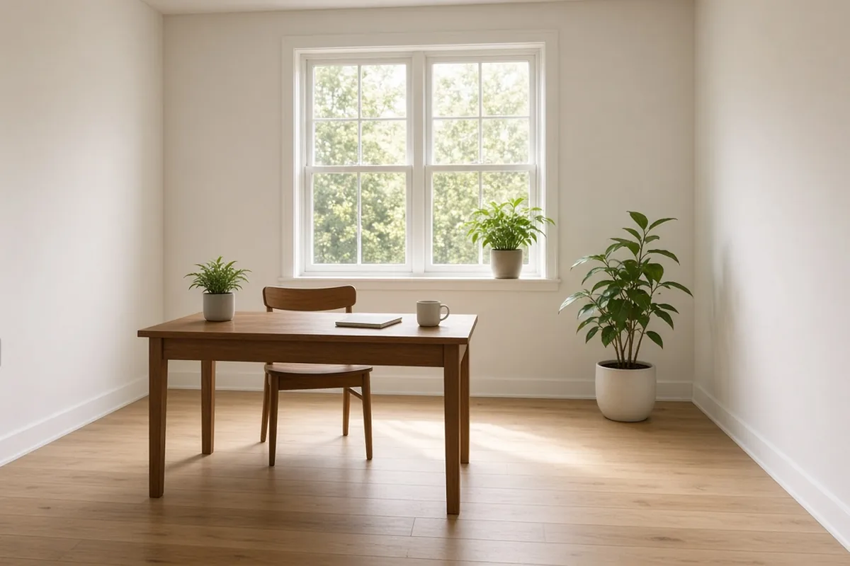 Home office with plants and natural light