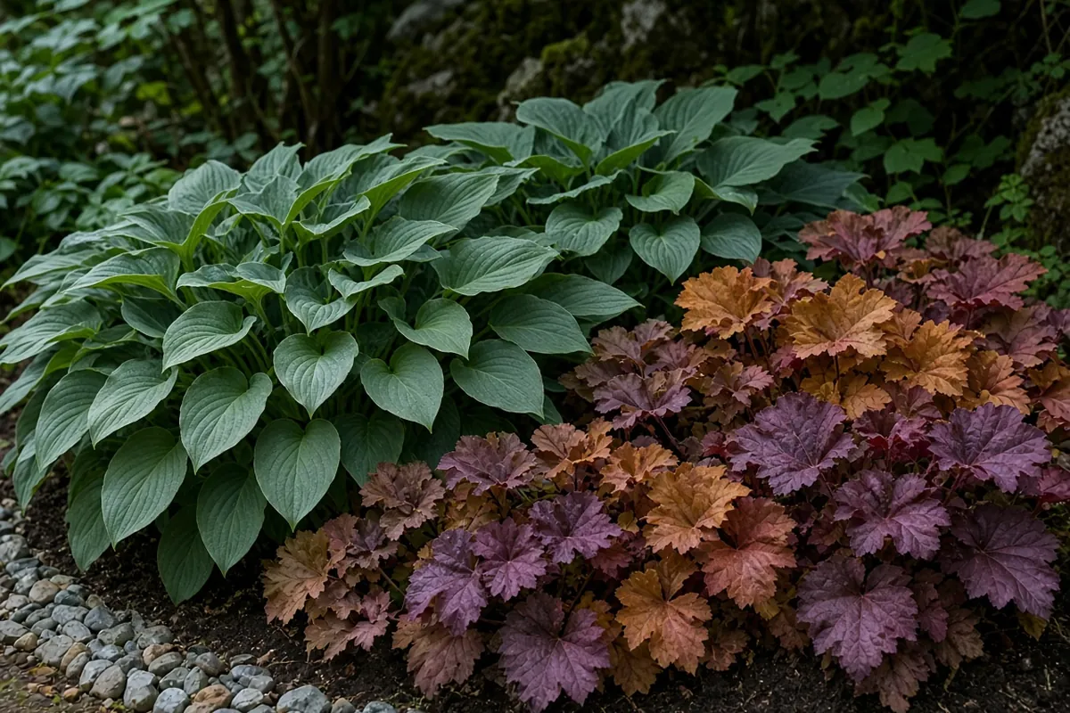 Hosta and heuchera planted together