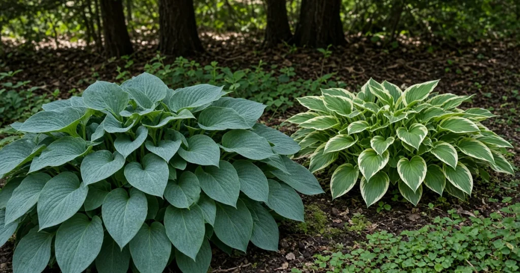 Hosta clumps in a shade garden