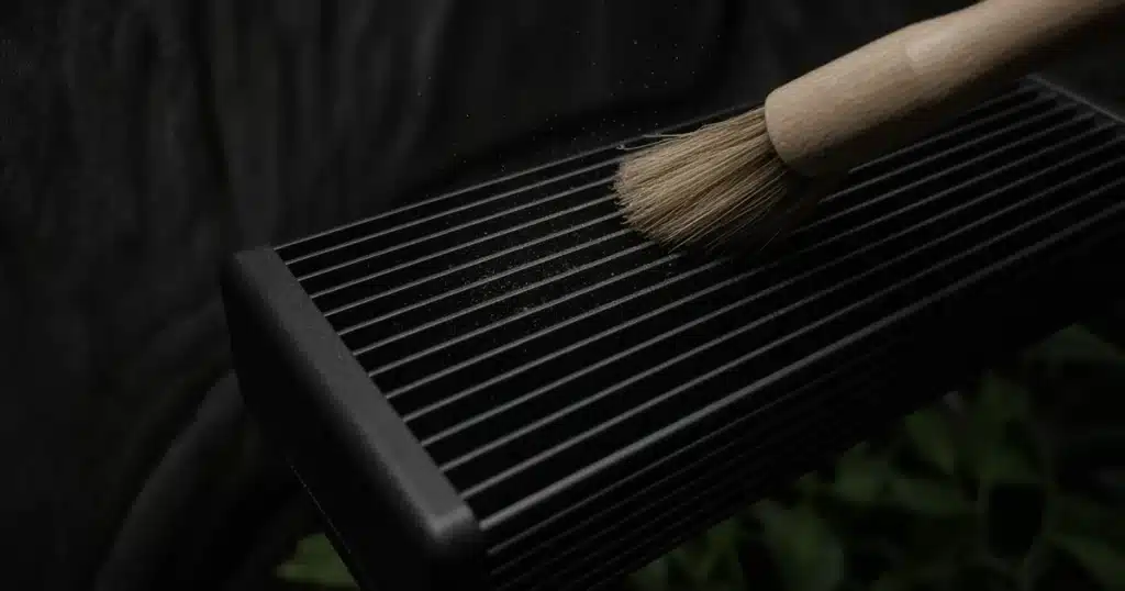 Soft brush clearing dust from an LED heat sink
