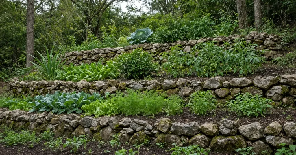 Split level yard with terraced beds