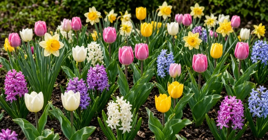 Spring bulb bed in bloom