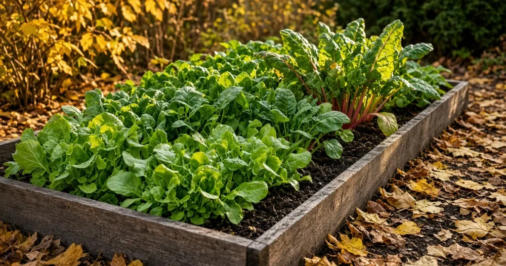 Fall vegetable bed with greens
