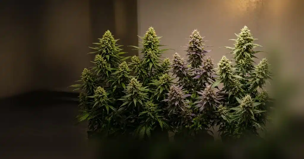 Cannabis plants of one strain with different bud shapes and colors