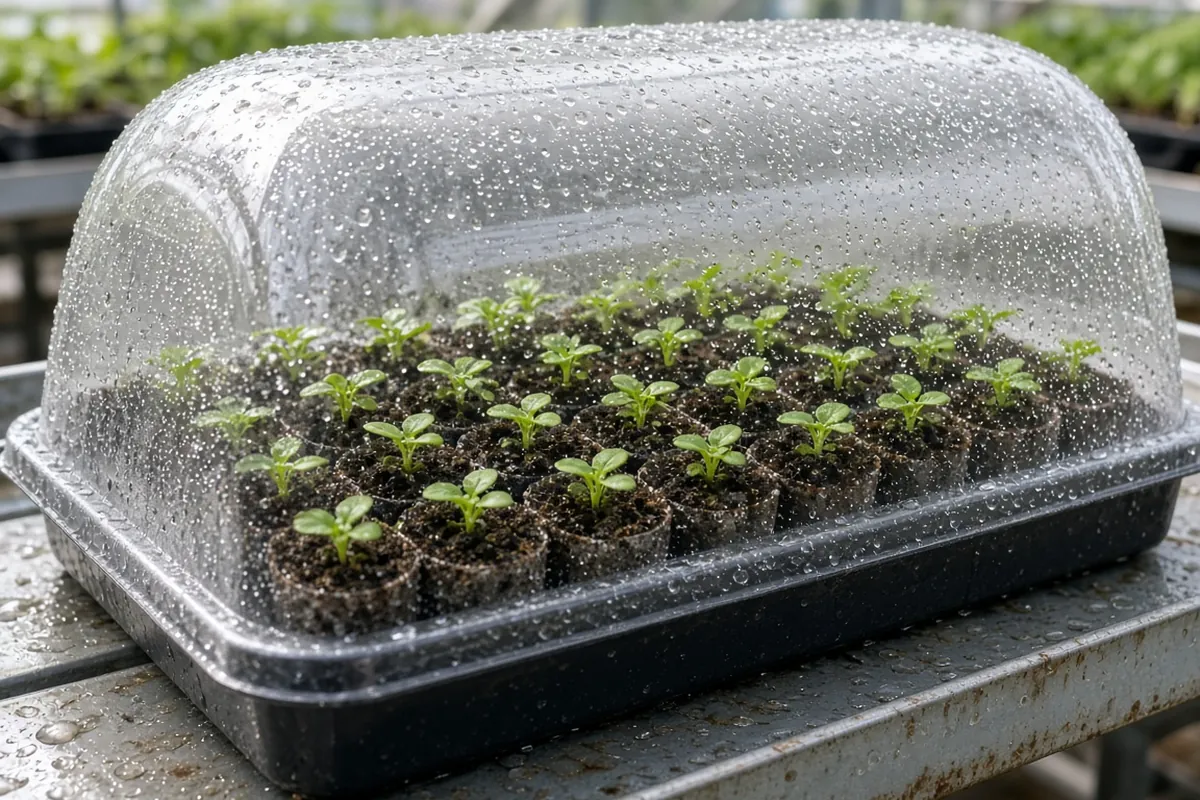 Humidity dome over seedling plugs
