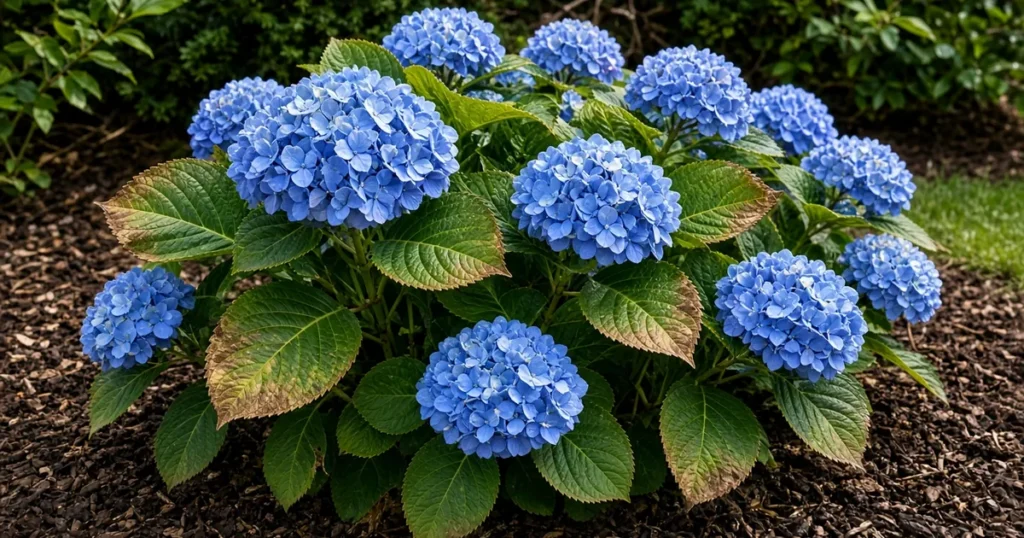 Bigleaf hydrangea in a garden bed