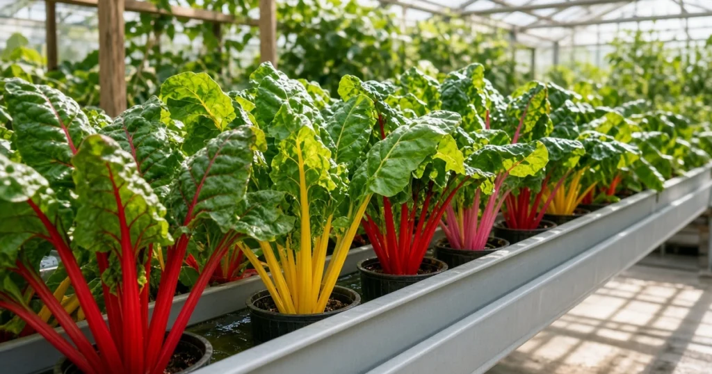 Hydroponic Swiss chard with colorful stems