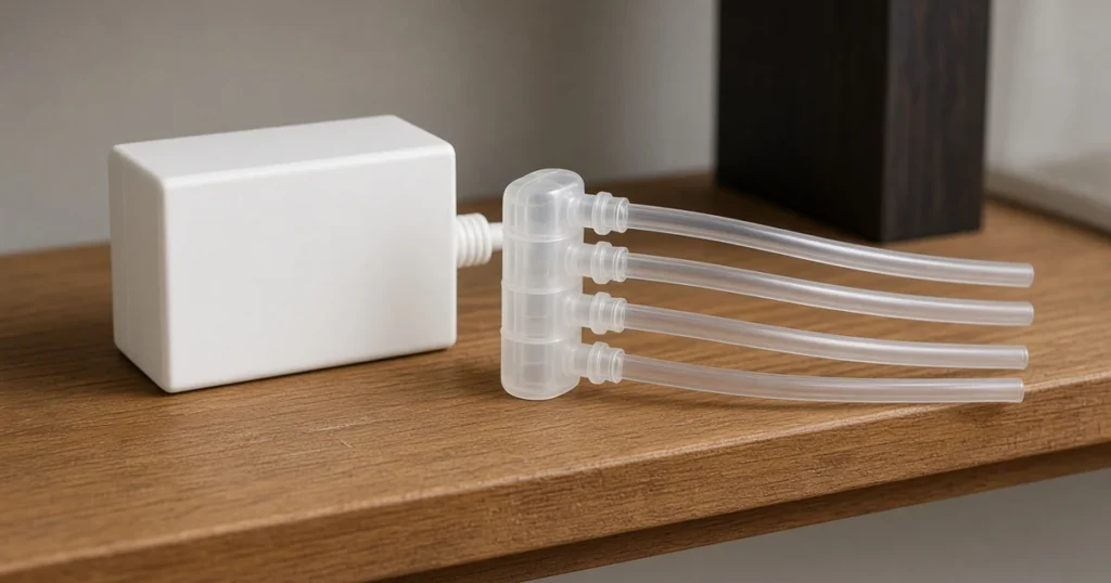 White air pump beside a gang valve manifold