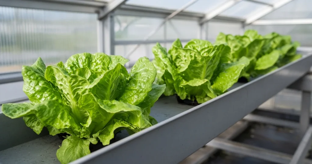 Hydroponic lettuce heads in a channel