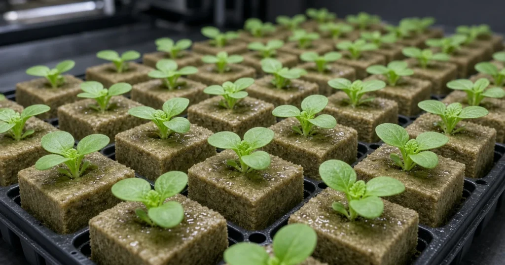 Lettuce seedlings in starter plugs