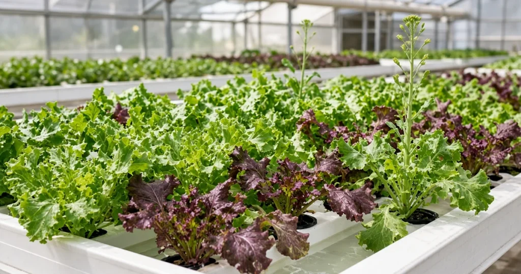 Hydroponic mustard greens in a grow tray