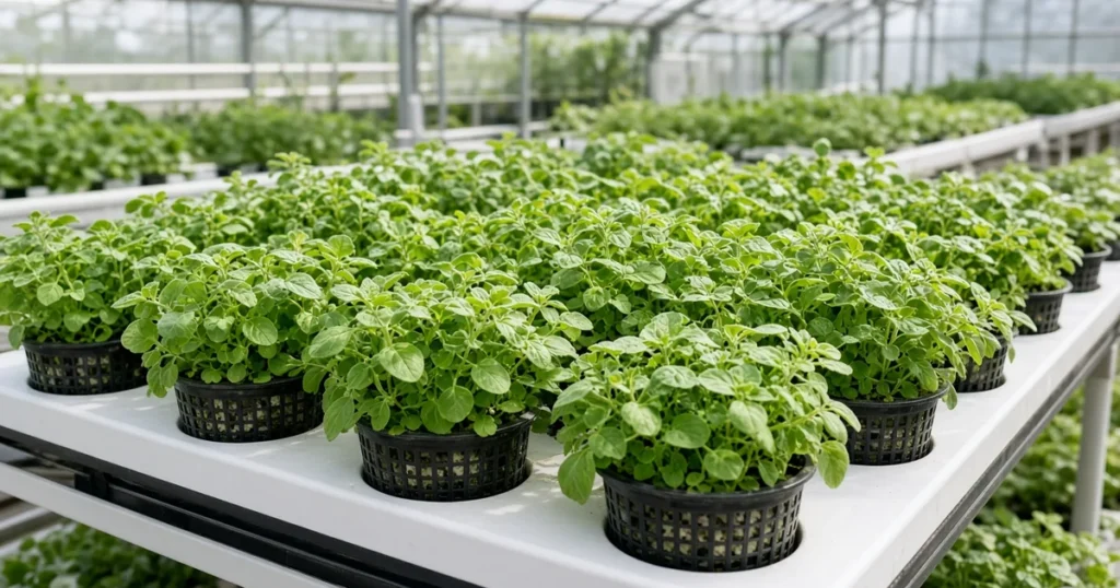 Hydroponic oregano in net pots