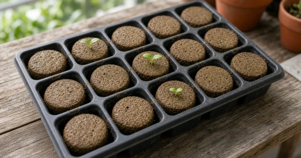 Seed starter plugs in a tray