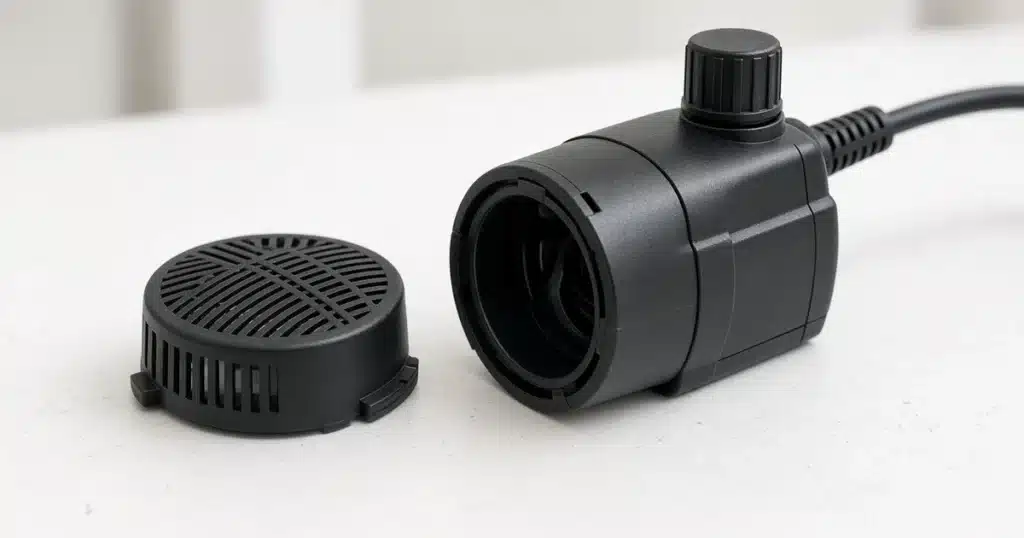 Small submersible pump with its intake cover removed