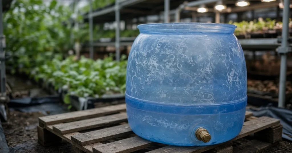Plastic reservoir with a small valve near its base