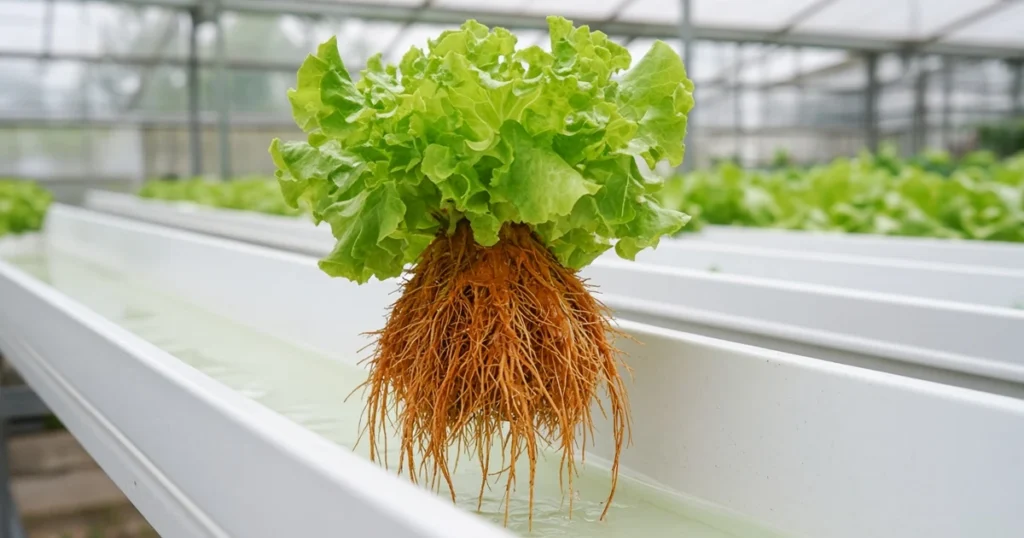 Hydroponic roots with orange staining