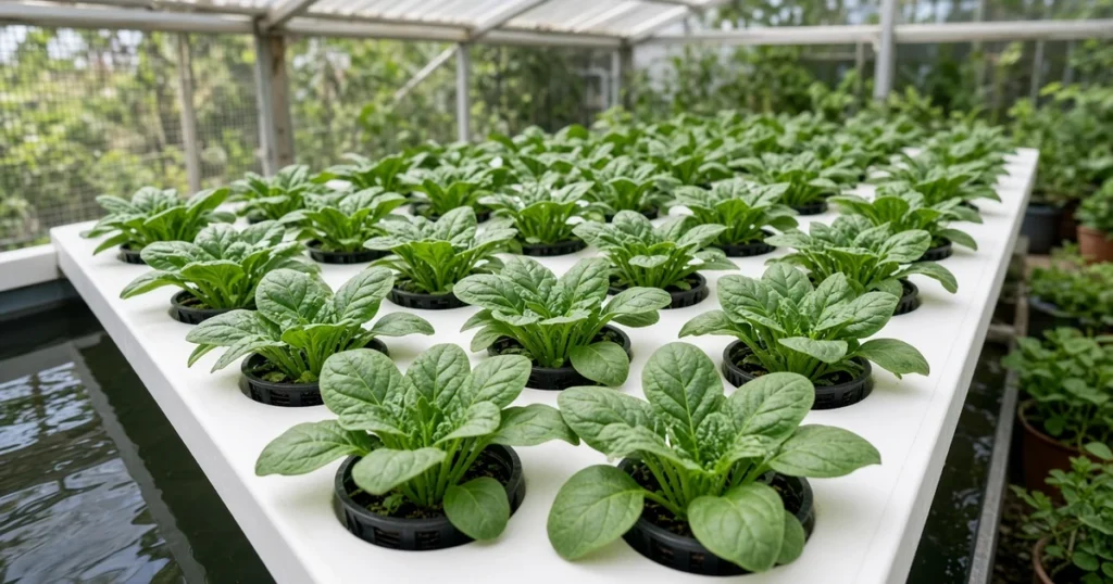 Hydroponic spinach in net pots