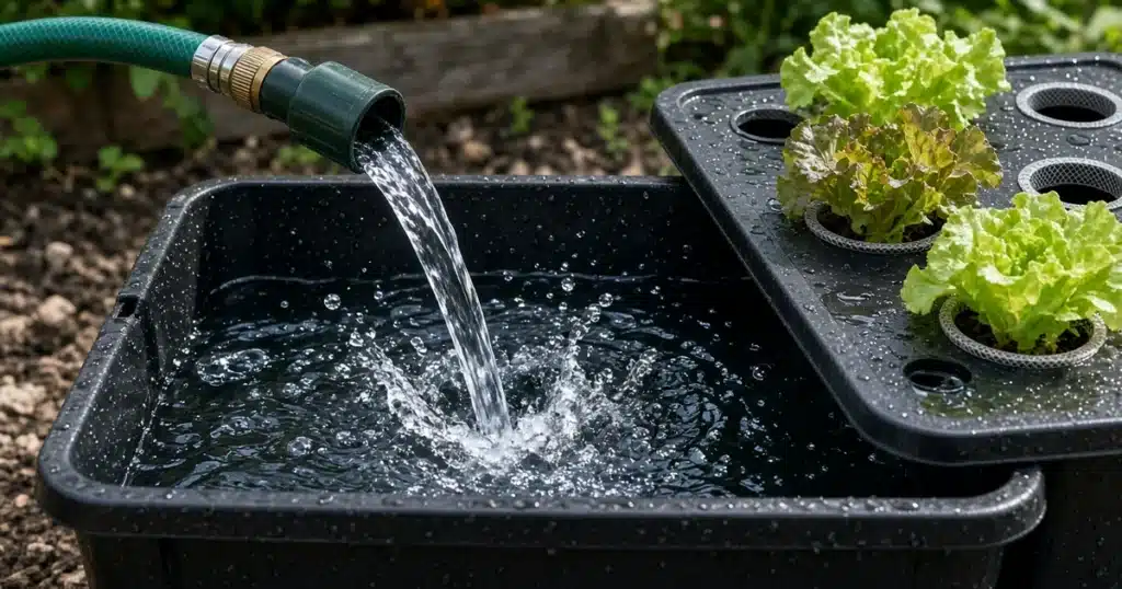 Refilling a hydroponic reservoir with fresh water