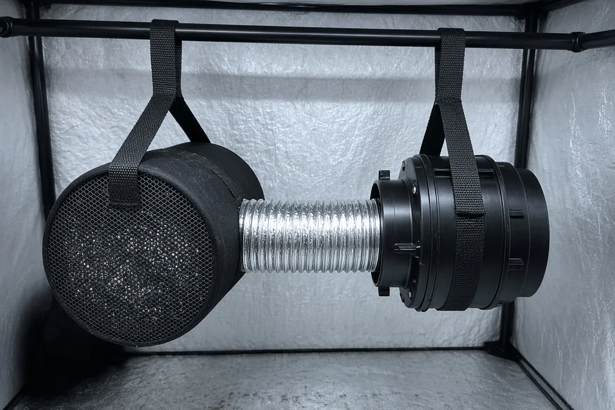 Inline fan and carbon filter inside a grow tent
