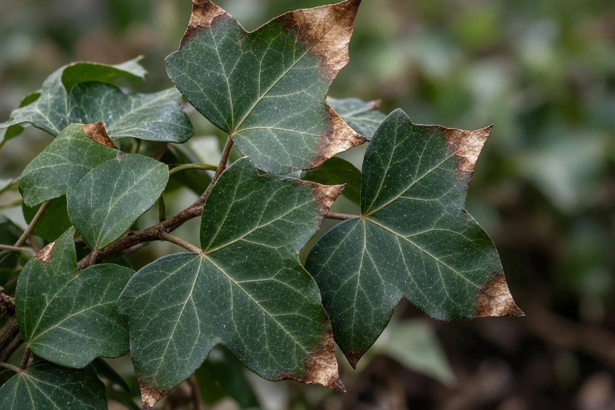 Ivy leaves with brown tips