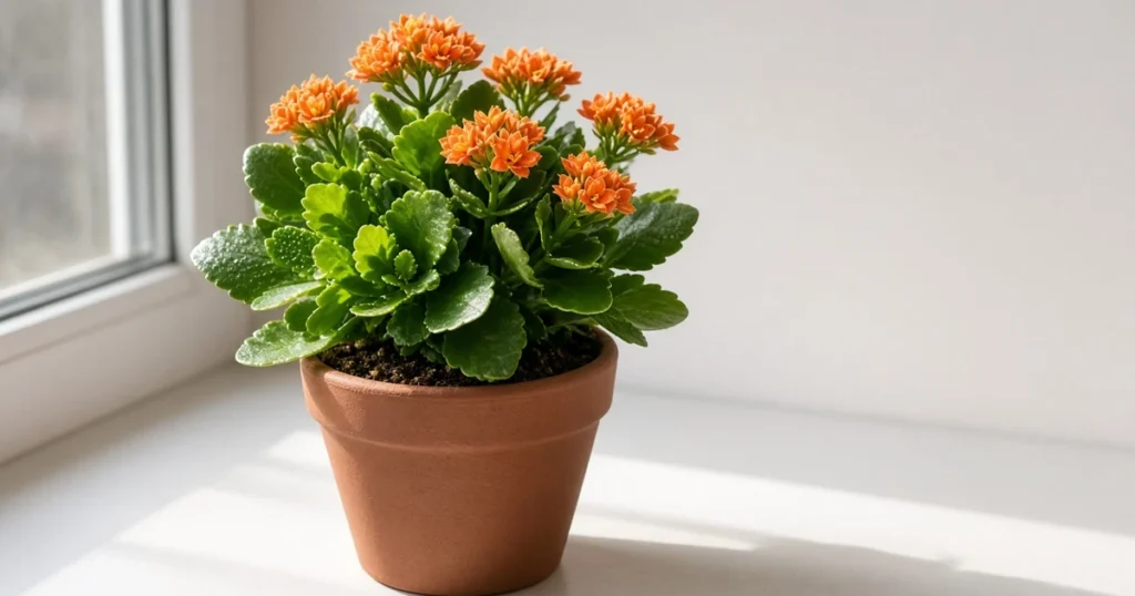 Kalanchoe plant on a sunny windowsill