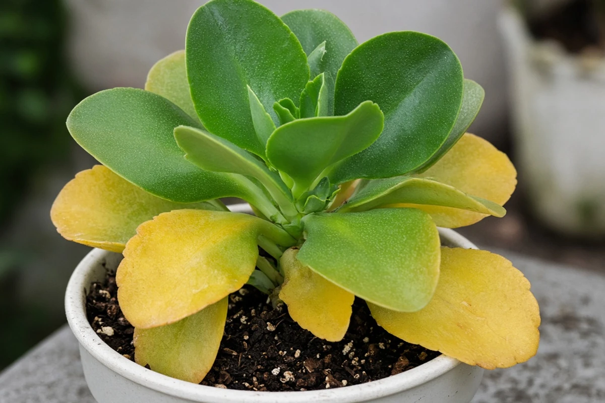 Kalanchoe with yellowing lower leaves