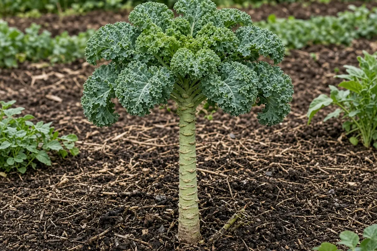 Kale stem after lower leaves were picked