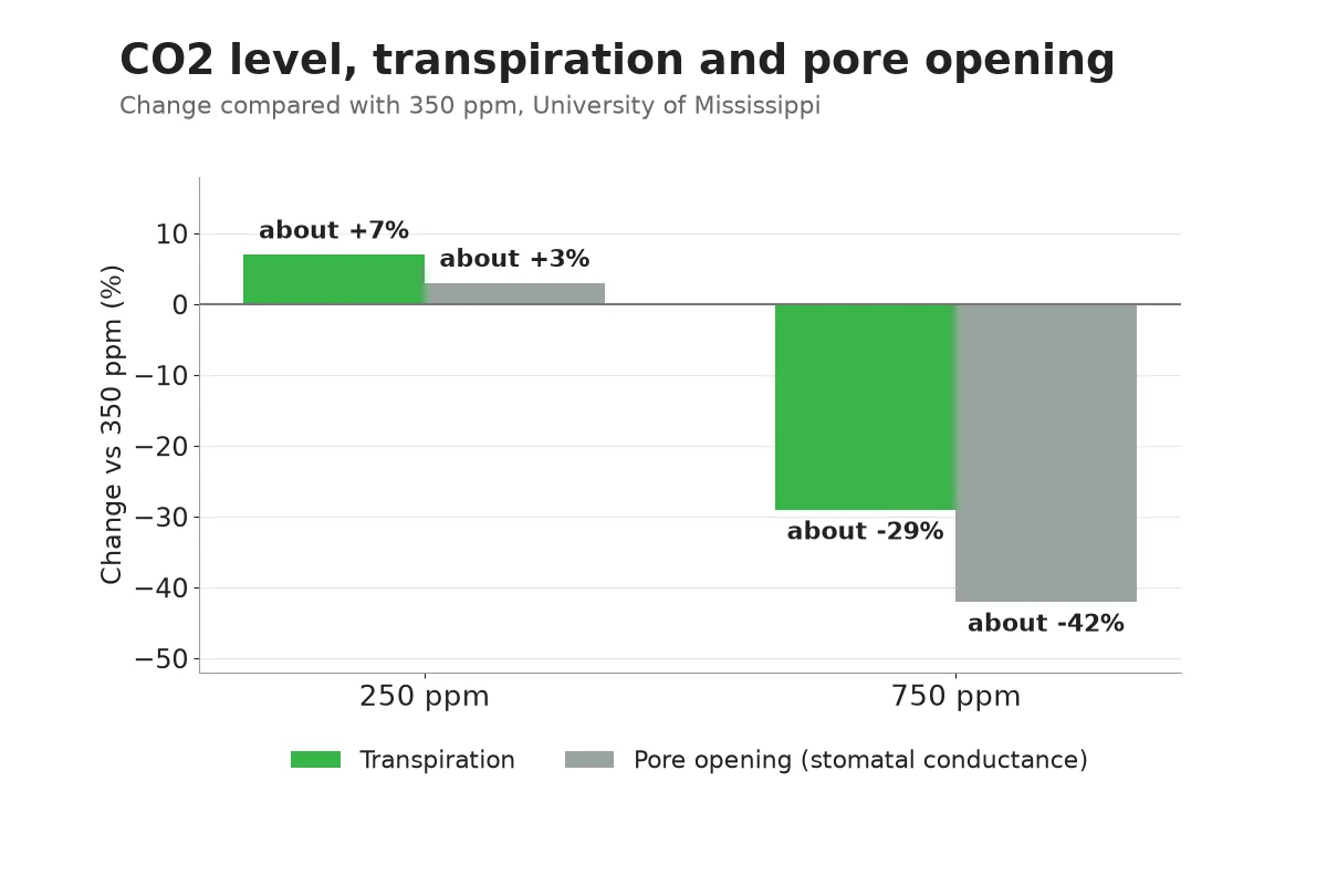 Chart of how CO2 level changed cannabis transpiration and leaf pore opening in research