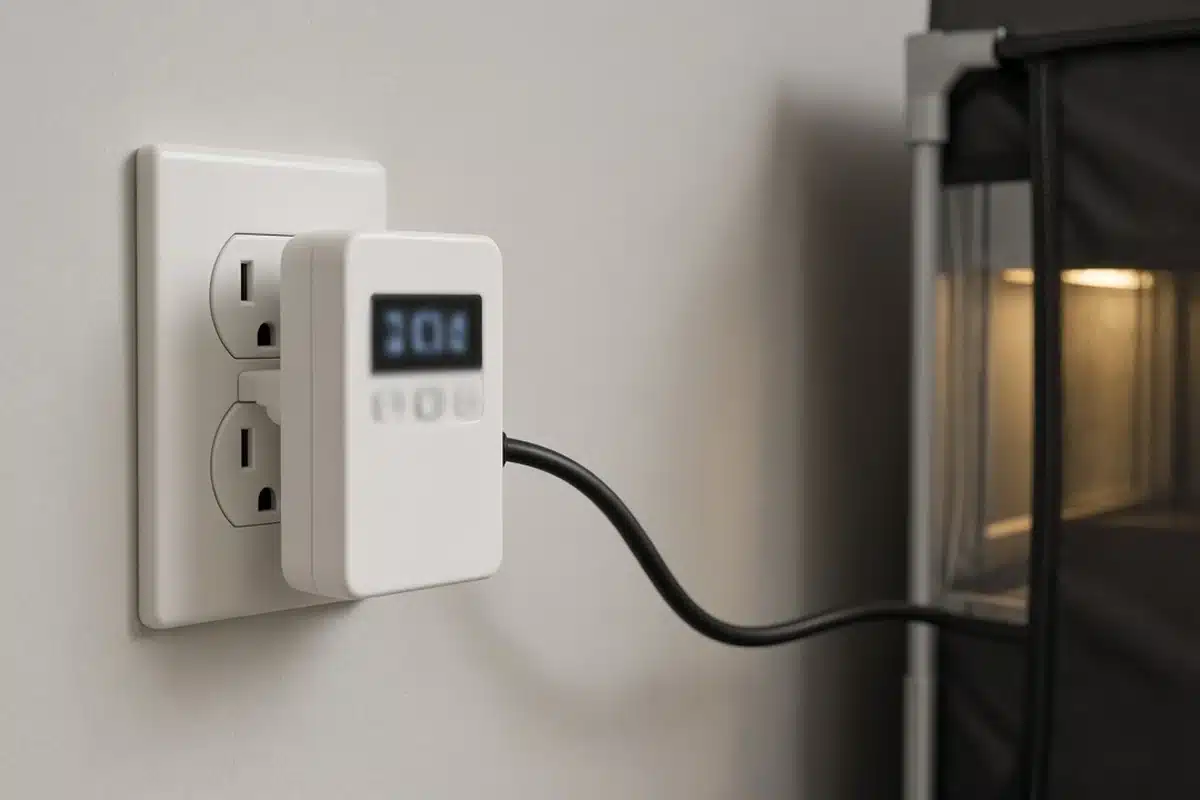 Plug-in power meter measuring a grow light's real wattage
