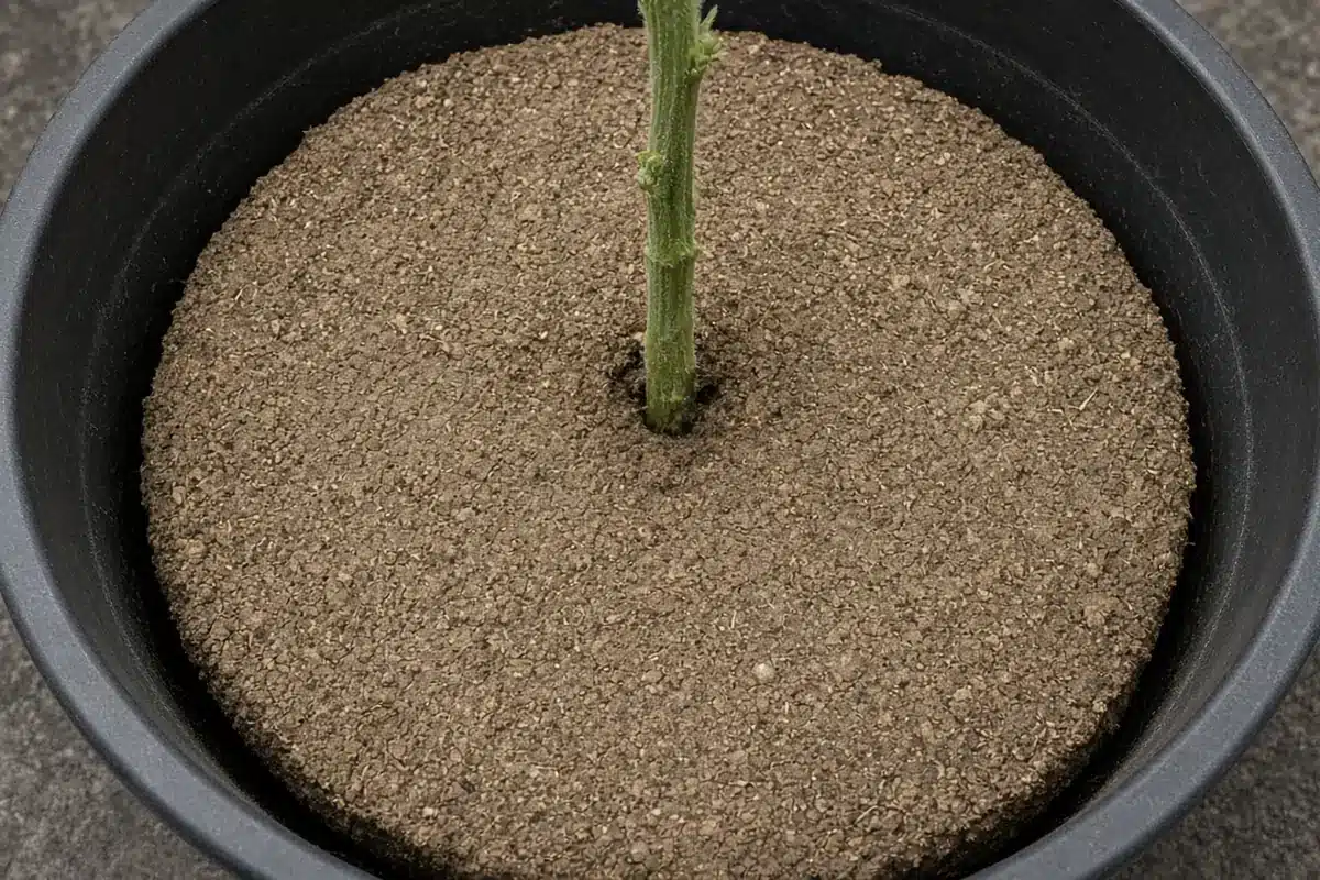 Dry potting mix shrunk away from the side of a cannabis pot