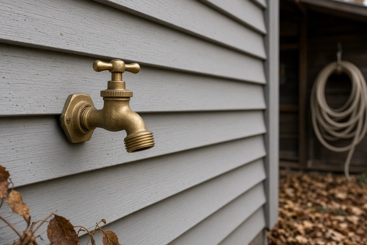 Outdoor spigot with the hose removed for winter