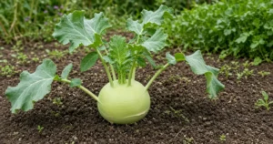 Kohlrabi with a round stem above the soil