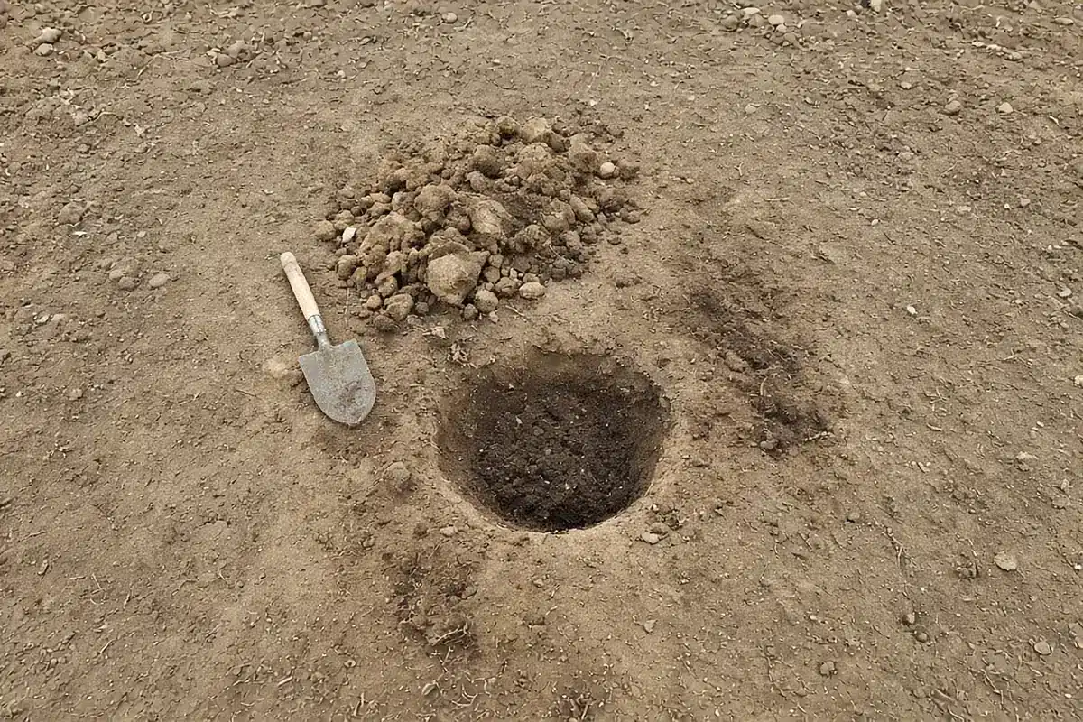 Large planting hole filled with amended soil