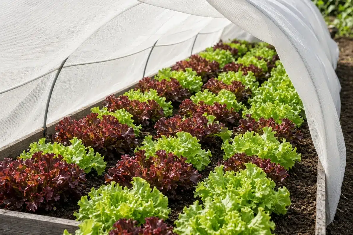 Lettuce growing under light shade cloth