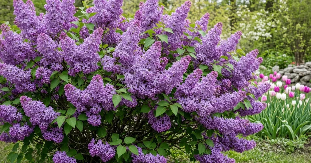 Lilac shrub with spring flowers