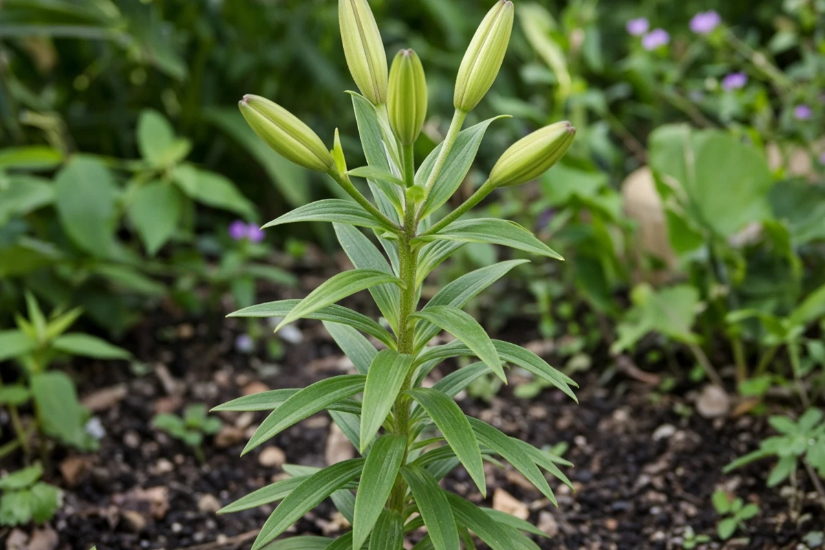 Lily stem with leaves and buds