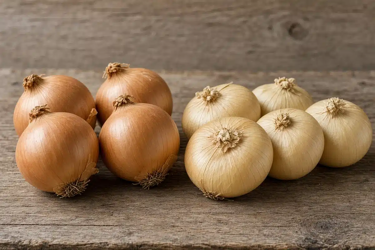 Long and short day onion bulbs side by side
