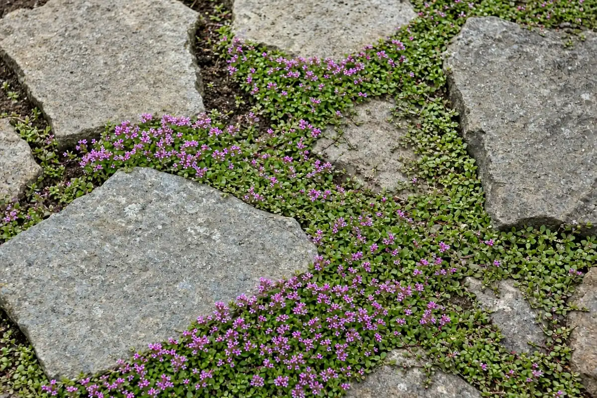 Low mat of thyme between stones